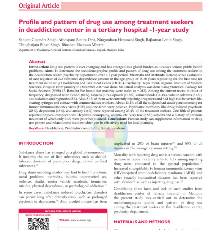 Profile and Pattern of drug use among treatment seekers in deaddiction center in a tertiary hospital 1 year study